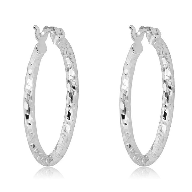 River Island Sterling Silver Diamond-Cut Filigree Hoop Earrings Size 17mm 